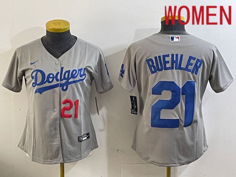 Women Los Angeles Dodgers #21 Buehler Grey Game 2024 Nike MLB Jersey style 11213->women mlb jersey->Women Jersey
